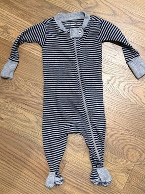 Burt's Bees Baby Navy and Gray Striped Footed One-Piece